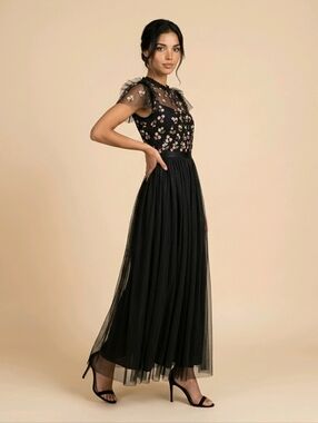 Needle & Thread Rococo Bodice Embroidered Ditsy Floral Tulle Maxi Dress NWT